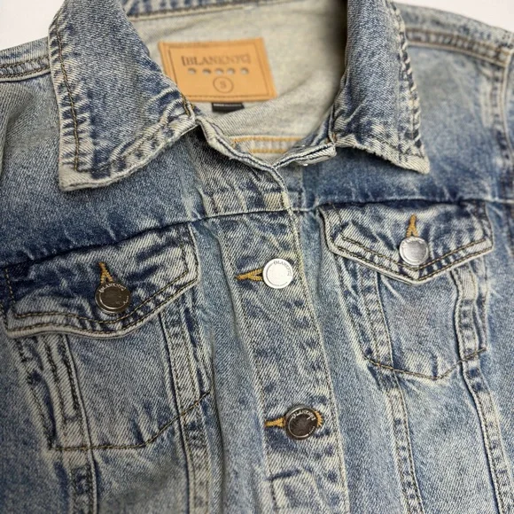 Blank NYC Distressed Denim Jacket Neon Yellow Accent Side Zippers Size Small EUC - Picture 10 of 11